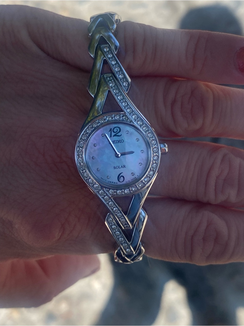 Seiko Silver Crystal-Accent Solar Ladies Bracelet Watch - Silver